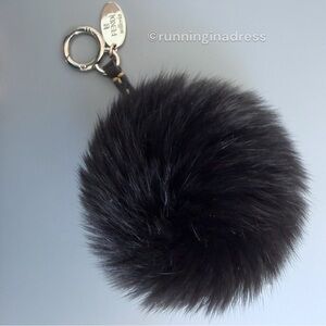 Authentic FENDI Selleria Black Fur Pom Pom Bag Charm Key Ring Luxury